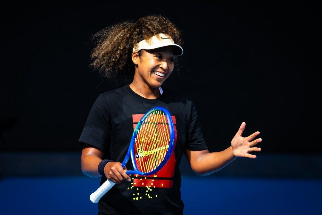 Naomi Osaka in practice at the Australian Open 2025